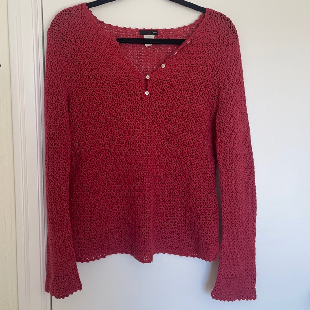 Vintage 90’s J Crew Red Knit sweater White Buttons